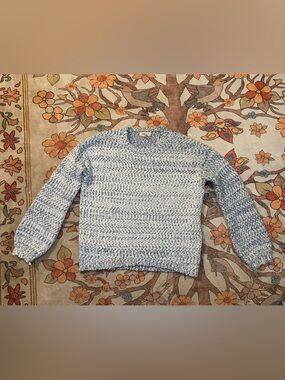 Cozy Marled Crewneck Sweater in Light Blue and White